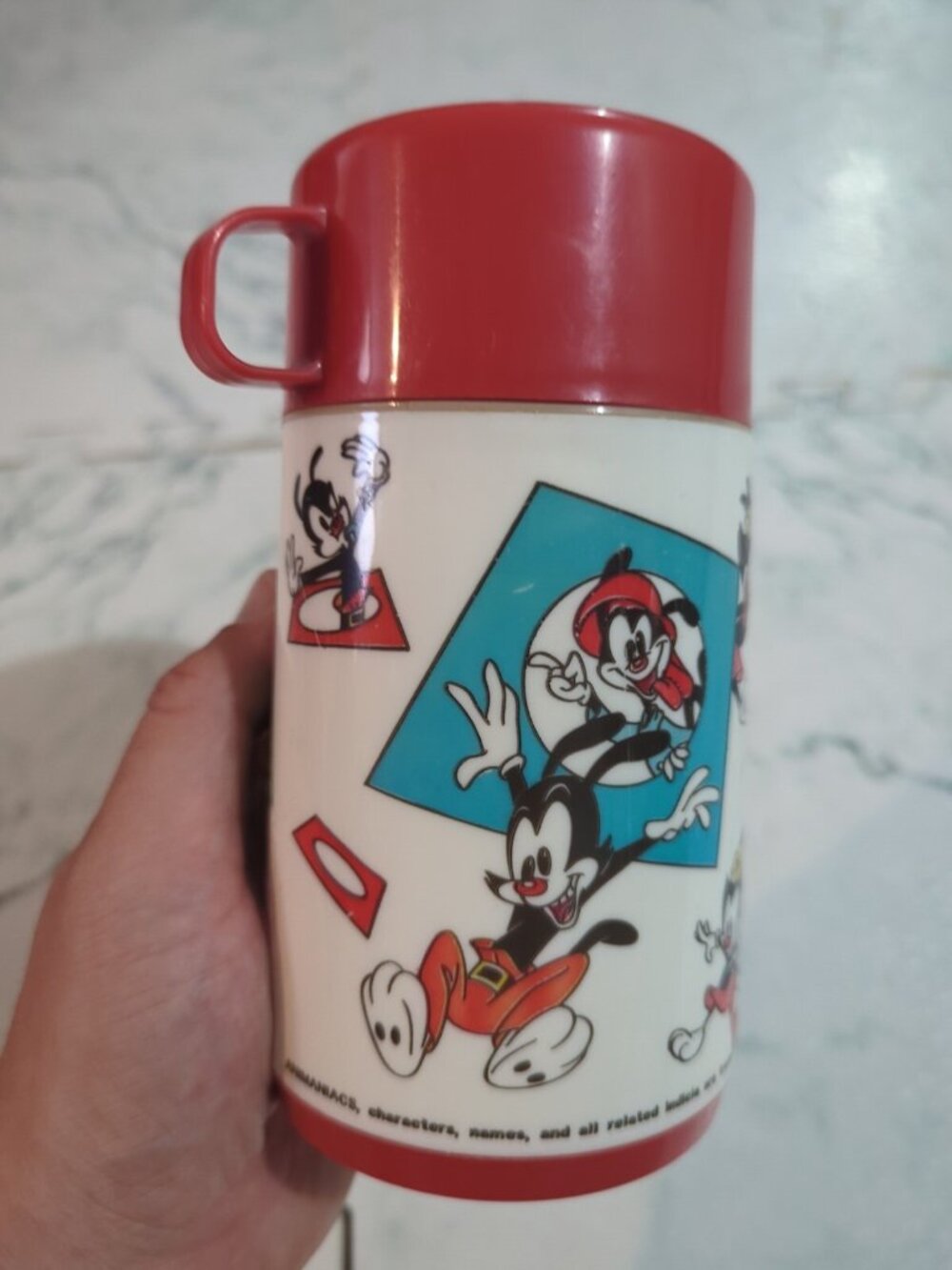 1994 Warner Bros. "Animaniacs" 8 ounces Aladdin Plastic Thermos Red Made In USA
